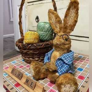 Stage it! Adorable Brown Bunny with Glasses and Blue Plaid Shirt